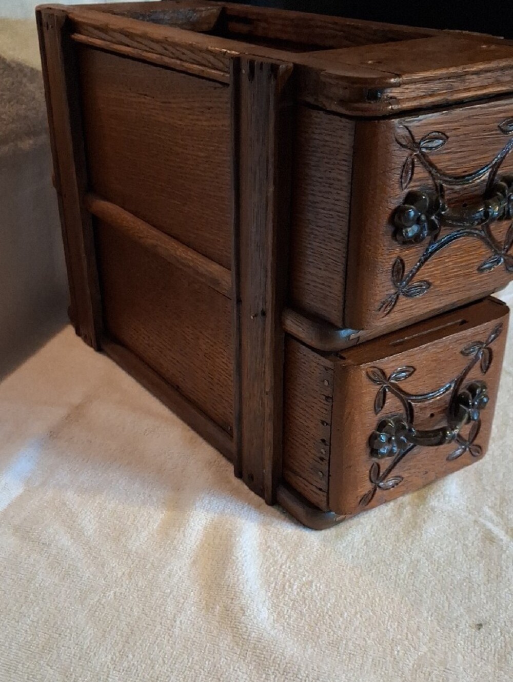 Antique Treadle Sewing Machine Drawers Oak Wood Jugendstil Design - Picture 6 of 7